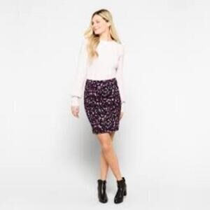 2/$30 Lysse Charity Pencil Skirt Pull On Dark Purple Multifloral Small #8921